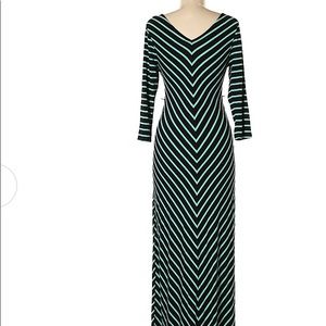 NWT MAXI GREEN & BLACK Stripe Dress